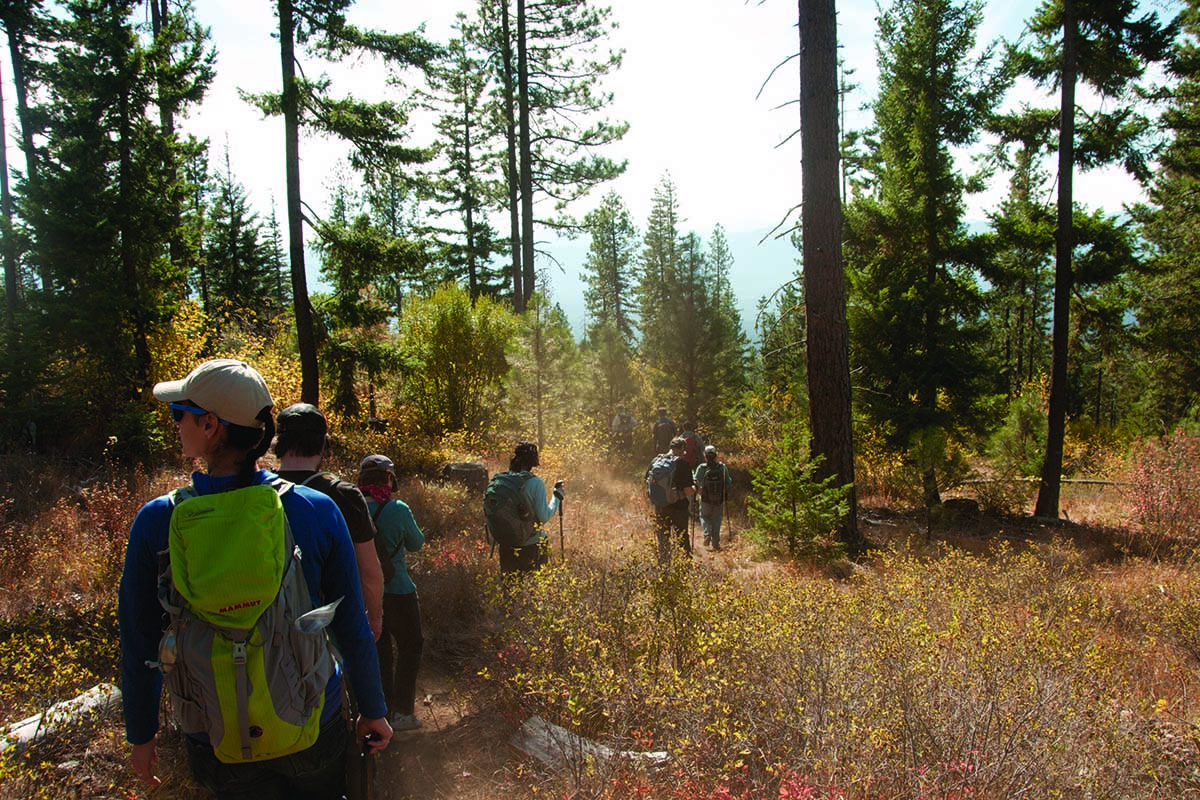 Hikers walking through forests in the Central Cascades. © Hannah Letinich/TNC